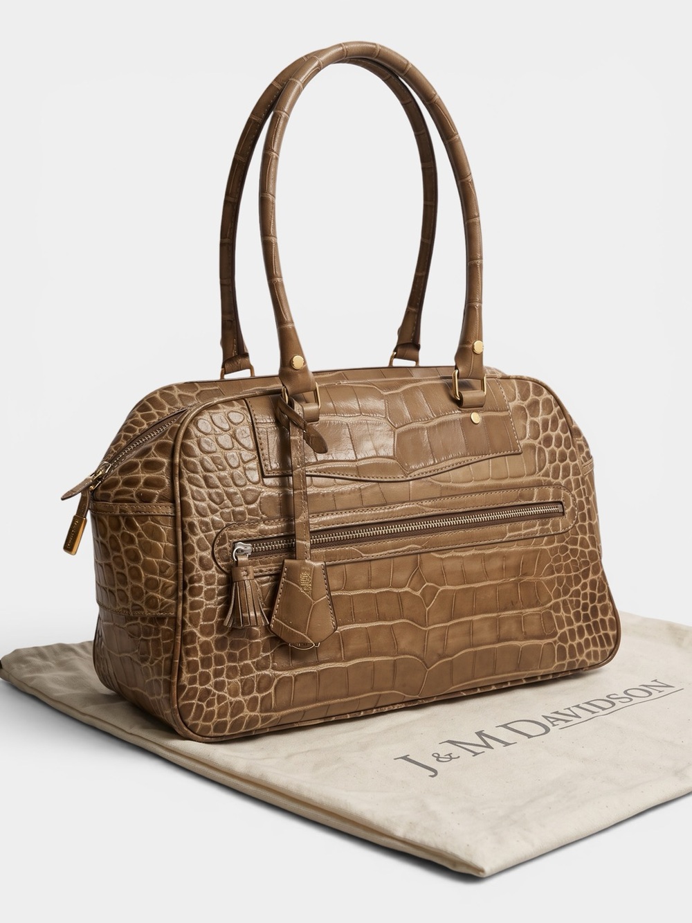J&M Davidson Vintage Brown Croc-Embossed Leather Satchel with Dustbag (EUC)